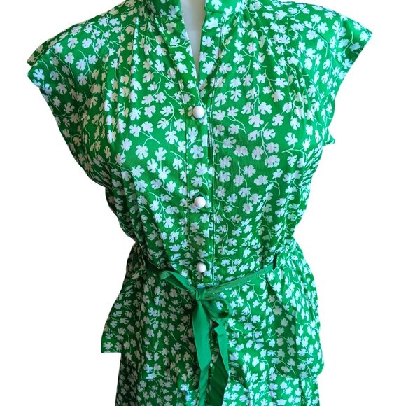 1OF1 12 Vintage 1970s Green Set Dress Skirt Top Shamrock Clover Handmade 1970's - Picture 4 of 9